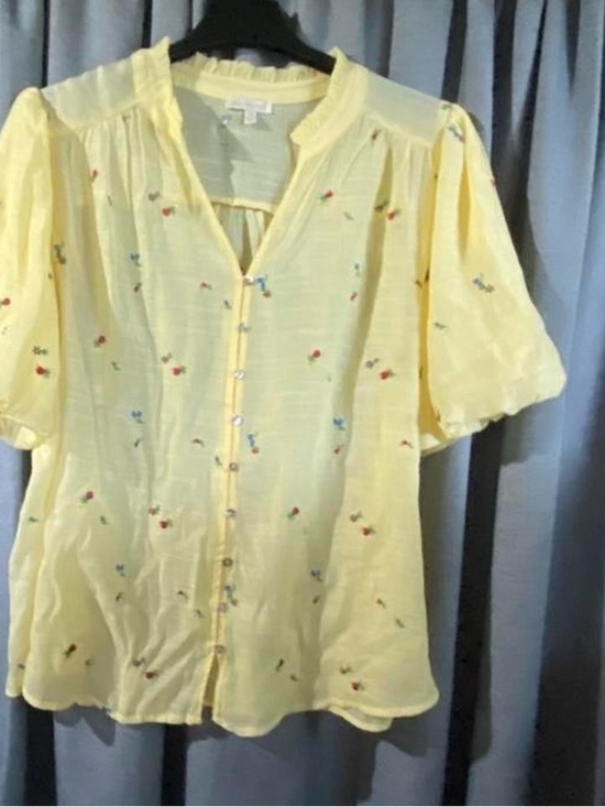 fig and flower Tops - fig and flower Soft Yellow Embroidered Button Blouse